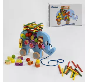 Деревянная игра С 49956 (36) "Слоненок", каталка, шнуровка, брусочки, в коробке