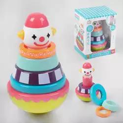 Пірамідка SL 83019 (36/2) "Клоун", нелягайко, 4 кільця-брязкальця, в коробці Пірамідка SL 83019 (36/2) "Клоун", нелягайко, 4 кільця-брязкальця, в коробці