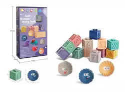 Сенсорные кубики 1042 (24) 3 мячика, 12 кубиков, прорезыватели, с пищалкой, в коробке