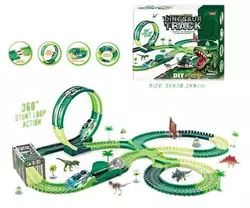 Трек 358 (18/2) 225 деталі, машинка на батарейках, підсвічування, 4 фігурки динозаврів, в коробці Трек 358 (18/2) 225 деталі, машинка на батарейках, підсвічування, 4 фігурки динозаврів, в коробці