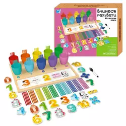 Математична дошка C 60405 (24) "WToys", дерев`яні цифри, стаканчики, рахункові палички, цифри, маркер, в коробці Математична дошка C 60405 (24) "WToys", дерев`яні цифри, стаканчики, рахункові палички, цифри, маркер, в коробці