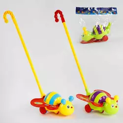 Каталка 0376 (96/2) "Бджілка", 2 кольори, з дзвіночком, на паличці, 54 см, у пакеті Каталка 0376 (96/2) "Бджілка", 2 кольори, з дзвіночком, на паличці, 54 см, у пакеті