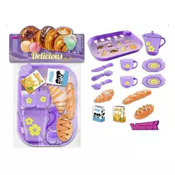 Набір продуктів 99001 (120/2) таця, 2 чашки, 2 блюдця, чайничок, ніж, ложка, вилка, круасан, багет, хліб, коробочки з молоком і соком, в пакеті Набір продуктів 99001 (120/2) таця, 2 чашки, 2 блюдця, чайничок, ніж, ложка, вилка, круасан, багет, хліб, коробочки з молоком і соком, в пакеті