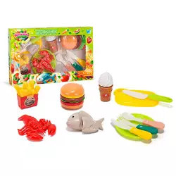 Набір продуктів “Кулінарна фантазія” 77930 (64/2) "WToys", 18 елементів, на липучках, дошка для нарізання, ніж, посуд, в коробці Набір продуктів “Кулінарна фантазія” 77930 (64/2) "WToys", 18 елементів, на липучках, дошка для нарізання, ніж, посуд, в коробці