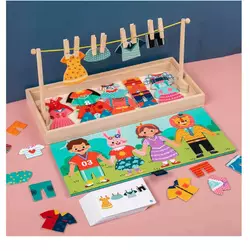 Логічна гра C 73232 (36) картки із завданнями, дерев’яна, прищіпки, елементи у вигляді одягу, в коробці Логічна гра C 73232 (36) картки із завданнями, дерев’яна, прищіпки, елементи у вигляді одягу, в коробці