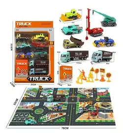 Набір машин KX 09-8 (72/2) металопластик, 8 шт., будівельна техніка, декорації, карта з вулицями, у коробці Набір машин KX 09-8 (72/2) металопластик, 8 шт., будівельна техніка, декорації, карта з вулицями, у коробці