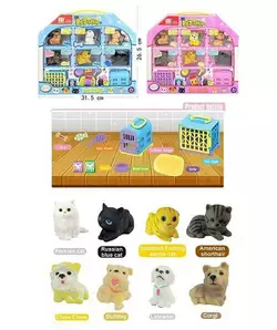 Набір тварин A 1687 (48/2) 2 види, 6 гумових тварин з пискавками, 2 переноски, аксесуари, в коробці Набір тварин A 1687 (48/2) 2 види, 6 гумових тварин з пискавками, 2 переноски, аксесуари, в коробці