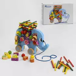 Ігровий центр C 48174 (36) "Слоненя", дерев’яний, каталка, шнурівка, брусочки, в коробці Ігровий центр C 48174 (36) "Слоненя", дерев’яний, каталка, шнурівка, брусочки, в коробці