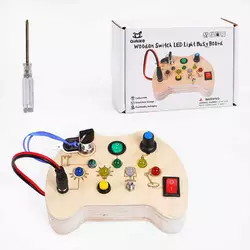 Бізіборд дерев`яний C 64864 (54) підсвічування, 7 перемикачів, викрутка, на батарейках, в коробці Бізіборд дерев`яний C 64864 (54) підсвічування, 7 перемикачів, викрутка, на батарейках, в коробці