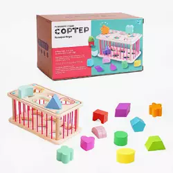 Дерев`яний геометричний сортер C 60434 (30) "WToys", стінки з резинок, 12 дерев’яних фігурок, в коробці Дерев`яний геометричний сортер C 60434 (30) "WToys", стінки з резинок, 12 дерев’яних фігурок, в коробці