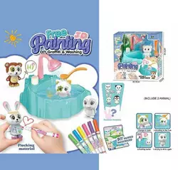 Набір для творчості 822 (48/2) 2 флоксові фігурки тварин, помпова подача води, 6 кольорових фломастерів, ванночка, щіточка, в коробці Набір для творчості 822 (48/2) 2 флоксові фігурки тварин, помпова подача води, 6 кольорових фломастерів, ванночка, щіточка, в коробці