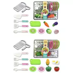 Набір посуду CS 711-11 (80/2) 2 види, продукти на липучках, підставка для посуду, тарілки, столове приладдя, дошка, терка, овочечистка, в слюді Набір посуду CS 711-11 (80/2) 2 види, продукти на липучках, підставка для посуду, тарілки, столове приладдя, дошка, терка, овочечистка, в слюді