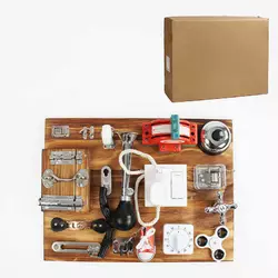 Бізіборд дерев`яний C 64845 (5), дзвінок, застібки, таймер, розетка, замки, шнурівка, перемикач, кран, фіджет, клаксон, музичний механізм, в коробці Бізіборд дерев`яний C 64845 (5), дзвінок, застібки, таймер, розетка, замки, шнурівка, перемикач, кран, фіджет, клаксон, музичний механізм, в коробці