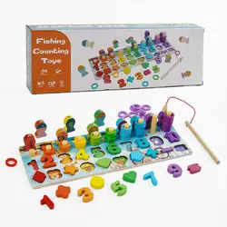 Логічна дерев’яна дошка C 67014 (56)  магнітна риболовля, кілочки з кільцями, сортер, цифри англійською, фігури, в коробці Логічна дерев’яна дошка C 67014 (56)  магнітна риболовля, кілочки з кільцями, сортер, цифри англійською, фігури, в коробці
