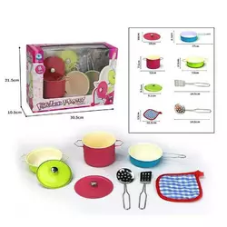 Набір посуду 1818-5 A (36/2) металевий, 2 каструлі, 2 кришки, пательня, 2 лопатки, рушничок, в коробці Набір посуду 1818-5 A (36/2) металевий, 2 каструлі, 2 кришки, пательня, 2 лопатки, рушничок, в коробці