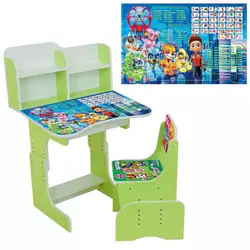 гр Парта шкільна "Цуценята" ПШ 050 (1) ЛДСП, колір зелений, 69*45 см, + 1 стілець, з пеналом гр Парта шкільна "Цуценята" ПШ 050 (1) ЛДСП, колір зелений, 69*45 см, + 1 стілець, з пеналом