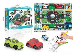 Двосторонній пазл 7077-104 (48/2) “Іграшкове місто”, 48 елементів, розфарбовка, 2 машинки, пазл 52х39 см, в коробці Двосторонній пазл 7077-104 (48/2) “Іграшкове місто”, 48 елементів, розфарбовка, 2 машинки, пазл 52х39 см, в коробці