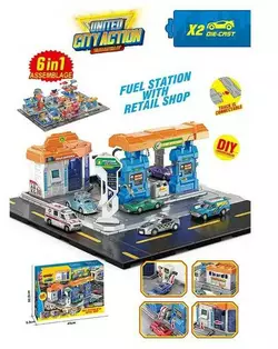 Заправна станція SK 6605 (18) 2 машинки, рухливі елементи, наліпки, в коробці Заправна станція SK 6605 (18) 2 машинки, рухливі елементи, наліпки, в коробці