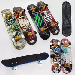 Скейт деревянный S 00675 (6) 6 видов, колеса PU, диаметр 5.5 cм, подшипники ABEC-7, подвеска – алюминий, амортизатор PU, в сумке Скейт деревянный S 00675 (6) 6 видов, колеса PU, диаметр 5.5 cм, подшипники ABEC-7, подвеска – алюминий, амортизатор PU, в сумке
