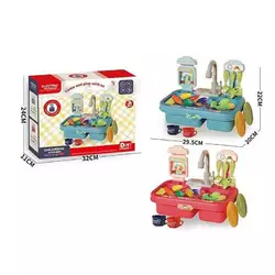 Набір посуду 33029 A (36/2) 2 кольори, кран на батарейках, набір овочів та фруктів, посуд, коробці Набір посуду 33029 A (36/2) 2 кольори, кран на батарейках, набір овочів та фруктів, посуд, коробці