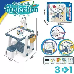 Столик ігровий з проєктором YM 59 (6) підсвічування, звук, маркери, губка, 3 диски, стільчик, дошка для малювання, в коробці Столик ігровий з проєктором YM 59 (6) підсвічування, звук, маркери, губка, 3 диски, стільчик, дошка для малювання, в коробці