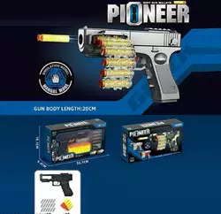 Пістолет 009 (48/2)  стріляє м’якими патронами, механічний принцип роботи, кульова стрічка, 18 патронів, в коробці Пістолет 009 (48/2)  стріляє м’якими патронами, механічний принцип роботи, кульова стрічка, 18 патронів, в коробці