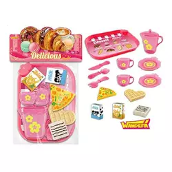 Набір продуктів 99008 (120/2) таця, 2 чашки, 2 блюдця, чайничок, ніж, ложка, вилка, шматок піци, вафля, коробочки з молоком і соком, в пакеті Набір продуктів 99008 (120/2) таця, 2 чашки, 2 блюдця, чайничок, ніж, ложка, вилка, шматок піци, вафля, коробочки з молоком і соком, в пакеті