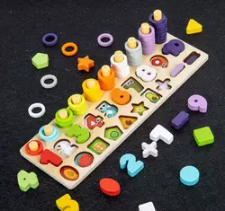 Логічна дерев’яна дошка С 68662 (70) цифри, математичні символи, геометричні фігури, кільця, в коробці Логічна дерев’яна дошка С 68662 (70) цифри, математичні символи, геометричні фігури, кільця, в коробці