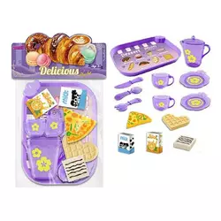 Набір продуктів 99002 (120/2) таця, 2 чашки, 2 блюдця, чайничок, ніж, ложка, вилка, шматок піци, вафля, коробочки з молоком і соком, в пакеті Набір продуктів 99002 (120/2) таця, 2 чашки, 2 блюдця, чайничок, ніж, ложка, вилка, шматок піци, вафля, коробочки з молоком і соком, в пакеті