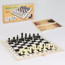 Шахматы деревянные С 36817 (54) 3 в 1, деревянная доска, деревянные шахматы,  в коробке