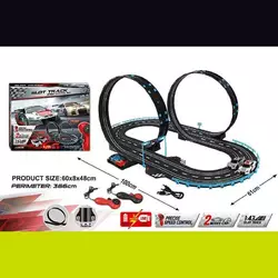 Трек на р/к JJ 206-1 (8) траса 61х100 см, світло, 2 машинки, 1:43, мертва петля, 2 пульти керув., підключ. проводом, від батарейок/мережі, в коробці Трек на р/к JJ 206-1 (8) траса 61х100 см, світло, 2 машинки, 1:43, мертва петля, 2 пульти керув., підключ. проводом, від батарейок/мережі, в коробці