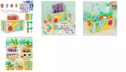 Ігровий центр C 65627 (18) дерев’яний, магнітна риболовля, серветки, геометричний сортер, шестерні, годинник, в коробці Ігровий центр C 65627 (18) дерев’яний, магнітна риболовля, серветки, геометричний сортер, шестерні, годинник, в коробці