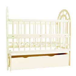 гр Ліжечко дерев`яне, маятник - відкидний борт+шухляда "Арочка" (1) вільха - колір слонова кість гр Ліжечко дерев`яне, маятник - відкидний борт+шухляда "Арочка" (1) вільха - колір слонова кість