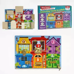 Бізіборд дерев`яний C 64848 (20) “Квартирки з тваринами”, 6 видів замочків, що відкривають віконця, в коробці Бізіборд дерев`яний C 64848 (20) “Квартирки з тваринами”, 6 видів замочків, що відкривають віконця, в коробці