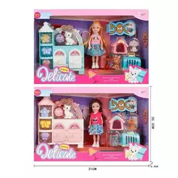 Лялька з меблями 9910 (96/2) 2 види, висота ляльки 14см, рухливі кінцівки, 3 улюбленці, дверця шафи відчиняються, будка, переноска, в коробці Лялька з меблями 9910 (96/2) 2 види, висота ляльки 14см, рухливі кінцівки, 3 улюбленці, дверця шафи відчиняються, будка, переноска, в коробці