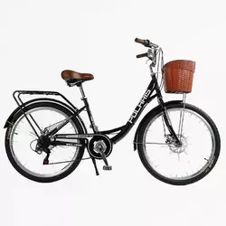 Велосипед міський Corso «Polaris» 26`` PS-80110 + КОШИК (1) ЧОРНИЙ сталева рама 16.5``, Shimano 7 швидкостей, корзина, багажник Велосипед міський Corso «Polaris» 26`` PS-80110 + КОШИК (1) ЧОРНИЙ сталева рама 16.5``, Shimano 7 швидкостей, корзина, багажник