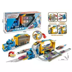 Трейлер 660 S-46 (24/2) трек, довжина треку:  86 см, механічний запускач, 4 металопластикові моделі, дорожні знаки, наліпки, в коробці Трейлер 660 S-46 (24/2) трек, довжина треку:  86 см, механічний запускач, 4 металопластикові моделі, дорожні знаки, наліпки, в коробці