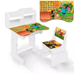 гр Парта шкільна "Блочний світ 2" ПШ 062 (1) ЛДСП, колір біла, 69*45 см, + 1 стілець, з пеналом гр Парта шкільна "Блочний світ 2" ПШ 062 (1) ЛДСП, колір біла, 69*45 см, + 1 стілець, з пеналом