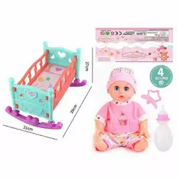 Пупс JK 624-15 (36/2) висота - 30 см, чіп, пустуш, пляшка, тіло — пластик, голова — гума,  ліжко - 392127 см,  ефект колисання, в пакеті Пупс JK 624-15 (36/2) висота - 30 см, чіп, пустуш, пляшка, тіло — пластик, голова — гума,  ліжко - 392127 см,  ефект колисання, в пакеті