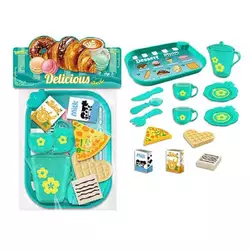 Набір продуктів 99014 (120/2) таця, 2 чашки, 2 блюдця, чайничок, ніж, ложка, вилка, шматок піци, вафля, коробочки з молоком і соком, в пакеті Набір продуктів 99014 (120/2) таця, 2 чашки, 2 блюдця, чайничок, ніж, ложка, вилка, шматок піци, вафля, коробочки з молоком і соком, в пакеті