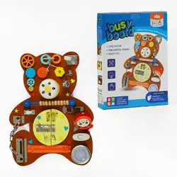 Бізіборд дерев`яний С 62352 (10) “Ведмедик”, 13 забавок, лампа з підсвічуванням, в коробці Бізіборд дерев`яний С 62352 (10) “Ведмедик”, 13 забавок, лампа з підсвічуванням, в коробці