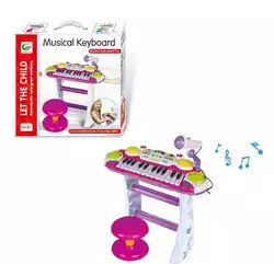 Пианино BB 335 D (8) на батарейках, 24 клавиши, микрофон, подсветка, мелодии, стульчик, 3D звук, в коробке