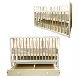 гр Ліжечко дитяче "Софія" - шарнір-підшипник+ящик з опускною боковиною (Білий+натуральний) гр Ліжечко дитяче "Софія" - шарнір-підшипник+ящик з опускною боковиною (Білий+натуральний)