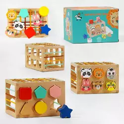 Дерев`яний геометричний сортер C 60392 (27) сортер тваринки, еластичні стрічки, дерев’яний куб, в коробці Дерев`яний геометричний сортер C 60392 (27) сортер тваринки, еластичні стрічки, дерев’яний куб, в коробці