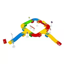 гр Конструктор "Кольорова дорога №2" 114/23 (12) "BAMSIC" 33 деталі, 2 машинки, дорожні знаки, в тубусі гр Конструктор "Кольорова дорога №2" 114/23 (12) "BAMSIC" 33 деталі, 2 машинки, дорожні знаки, в тубусі