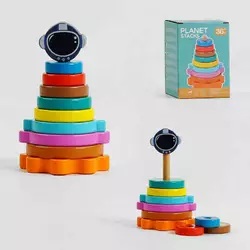 Пірамідка дерев`яна С 58108 (60) "Сонячна система", 16 см, у коробці Пірамідка дерев`яна С 58108 (60) "Сонячна система", 16 см, у коробці