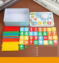 Математична гра C 73827 (120) дерев`яні магніти, цифри, математичні позначки, палички, кольори, в боксі Математична гра C 73827 (120) дерев`яні магніти, цифри, математичні позначки, палички, кольори, в боксі