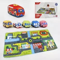 Набор тканевых машин с ковриком HE 0243 (12) 6 мягких машинок с пищалкой, гремящими, шелестящими элементами, в коробке Набор тканевых машин с ковриком HE 0243 (12) 6 мягких машинок с пищалкой, гремящими, шелестящими элементами, в коробке