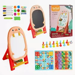 Мольберт 050-36 (18) двосторонній, крейда, маркери, трафарет, 2 настільні гри, в коробці Мольберт 050-36 (18) двосторонній, крейда, маркери, трафарет, 2 настільні гри, в коробці