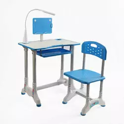 Парта дитяча зі стільчиком J-41526 (1) колір синій, регульована висота та нахил, з лампою, в коробці Парта дитяча зі стільчиком J-41526 (1) колір синій, регульована висота та нахил, з лампою, в коробці
